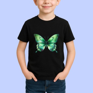 Tricou Fluture verde smarald cu efect de catifea pe fundal alb Copii | Dama | Barbat Barbat - Img 6