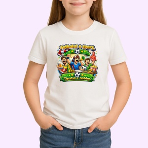 Tricou Fotbalul E Sportul Rege Design Colorat V1, din bumbac 100% , tricou alb pentru Copii | Dama | Barbat
