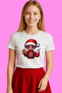 Tricou Freddy Christmas Cu Cana Rosie, din bumbac 100%, tricou alb, Copii | Dama | Barbat - Img 3