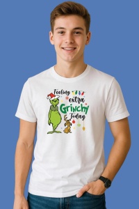 Tricou Funny Max Feeling Extra Grinchy Today, din bumbac 100%, tricou alb, Copii | Dama | Barbat - Img 2