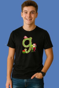 Tricou G Litere Craciun Cu Mos Si Spiridus Verde, din bumbac 100% Copii | Dama | Barbat - Img 2
