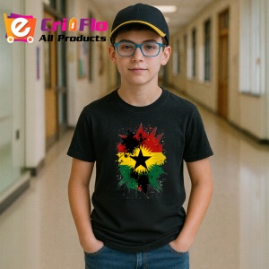 Tricou Ghana Steag Splash Art, Copii | Dama | Barbat, culoare negru - Img 10