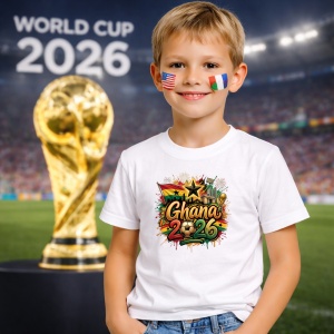 Tricou Ghana World Cup 2026 Fifa, din bumbac 100%, tricou alb, Copii | Dama | Barbat - Img 5