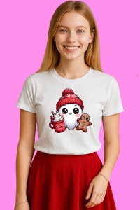 Tricou Ghost Christmas Chibi Cu Biscuit, din bumbac 100%, tricou alb, Copii | Dama | Barbat - Img 3