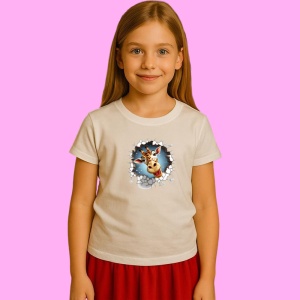 Tricou Girafa Cu Fundal Deschis Si Ruj Craciun, din bumbac 100% Copii | Dama | Barbat - Img 3