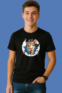 Tricou Girafa Cu Fundal Gri Si Decor Craciun, din bumbac 100% Copii | Dama | Barbat - Img 3