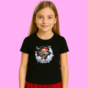 Tricou Girafa Cu Zapada Si Fundal Alb Craciun, din bumbac 100% Copii | Dama | Barbat - Img 2
