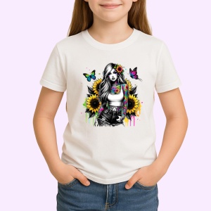 Tricou girl butterflies sunflower tattoo, fata cu fluturi floarea soarelui si tatuaj, Copii | Dama | Barbat - Img 3