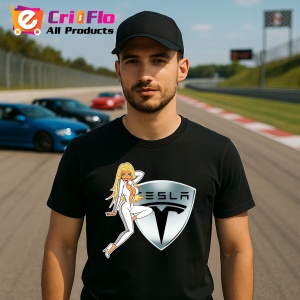 Tricou Girl Cu Logo Tesla | Unisex Dama si Barbat - Img 2