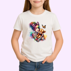 Tricou girl hugging puppy with bow, fata cu catelus si fundita, Copii | Dama | Barbat - Img 3