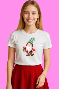 Tricou Gnome Craciun Cu Lanterna, din bumbac 100%, tricou alb, Copii | Dama | Barbat - Img 3