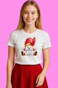 Tricou Gnome Mos Craciun Auriu, din bumbac 100%, tricou alb, Copii | Dama | Barbat