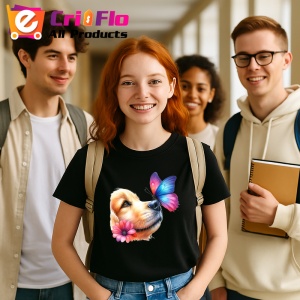 Tricou Golden Retriever cu fluture pe nas si fundal roz pastel Copii | Dama | Barbat Barbat - Img 23