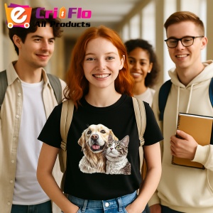 Tricou Golden Retriever si pisica gri tabby fericire in doi Copii | Dama | Barbat Barbat