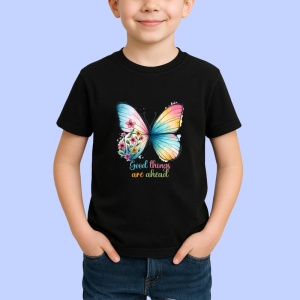 Tricou Good things are ahead fluture colorat cu flori text inspirational Copii | Dama | Barbat Barbat - Img 6