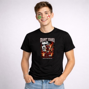 Tricou Granit Xhaka Switzerland World Cup Fifa 2026, din bumbac 100%, tricou negru, Copii | Dama | Barbat