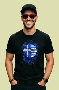 Tricou Greece Steag Splash Art, Copii | Dama | Barbat, culoare negru