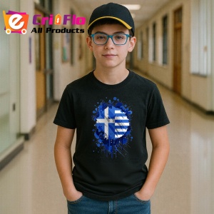 Tricou Greece Steag Splash Art, Copii | Dama | Barbat, culoare negru - Img 9