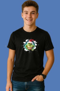 Tricou Grinch Cu Fundal Alb Si Privire Haioasa Craciun, din bumbac 100% Copii | Dama | Barbat - Img 2