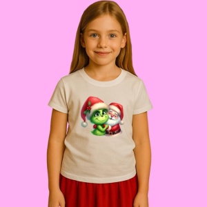 Tricou Grinch Cu Mos Craciun Plin De Cadouri, din bumbac 100%, tricou alb, Copii | Dama | Barbat - Img 2