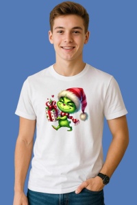 Tricou Grinch Cu Pachete Colorate De Craciun, din bumbac 100%, tricou alb, Copii | Dama | Barbat - Img 3