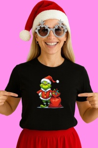 Tricou Grinch Cu Sac Rosu, din bumbac 100% Copii | Dama | Barbat - Img 3