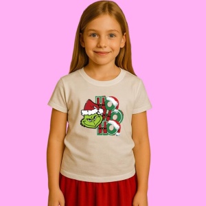 Tricou Grinch Face Ho Ho Ho Santa Hat, din bumbac 100%, tricou alb, Copii | Dama | Barbat - Img 2
