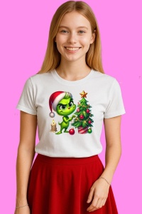 Tricou Grinch Langa Brad Cu Lumanare De Craciun, din bumbac 100%, tricou alb, Copii | Dama | Barbat