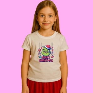 Tricou Grinch Merry Christmas Luminite, din bumbac 100%, tricou alb, Copii | Dama | Barbat - Img 2