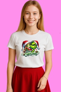 Tricou Grinch Si Cindy Lou Merry Christmas Cu Inima, din bumbac 100%, tricou alb, Copii | Dama | Barbat