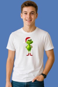 Tricou Grinch Subtire Cu Caciula, din bumbac 100%, tricou alb, Copii | Dama | Barbat