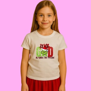 Tricou Grinch With God All Things Are Possible, din bumbac 100%, tricou alb, Copii | Dama | Barbat