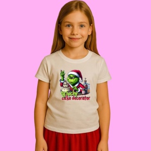 Tricou Grinchy Cake Decorator Grinch Christmas Baker, din bumbac 100%, tricou alb, Copii | Dama | Barbat