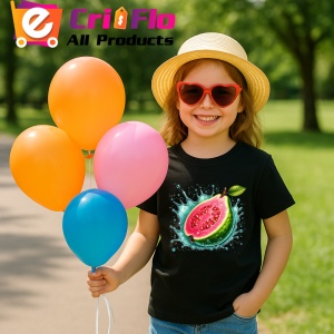 Tricou Guava si valuri tropicale, Fructe, Copii | Dama, culoare negru - Img 3