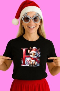 Tricou H Litera Craciun Cu Ren Si Fulgi, din bumbac 100% Copii | Dama | Barbat