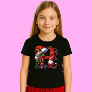 Tricou H Litere Craciun Cu Spiridus Si Caciula Mos, din bumbac 100% Copii | Dama | Barbat - Img 3