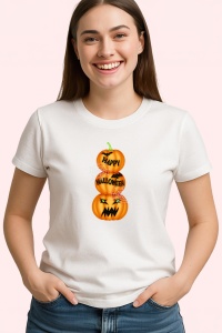 Tricou Halloween Dovleci 3, din bumbac 100%, tricou alb, Dama | Barbat - Img 3