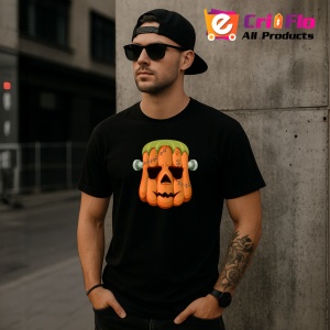 Tricou Halloween Frankenstein Cap, din bumbac 100%, tricou negru, Dama | Barbat - Img 4