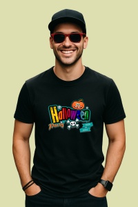 Tricou Halloween Party Trick Or Treat, din bumbac 100%, tricou negru, Dama | Barbat - Img 1