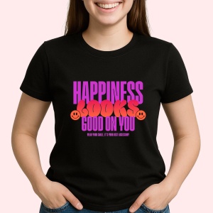 Tricou Happiness Looks Good On You Negru, Copii | Dama | Barbat - Img 3