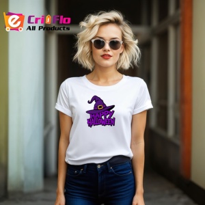 Tricou Happy Halloween Palarie Vrajitoare Mov V4, din bumbac 100% , tricou alb pentru Copii | Dama | Barbat - Img 8