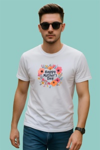 Tricou Happy Mothers Day Design Floral Roz V1, din bumbac 100% , tricou alb pentru Copii | Dama | Barbat - Img 3