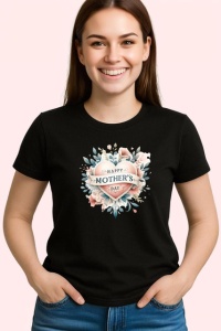Tricou Happy Mothers Day Inima Cu Flori Pastel, din bumbac 100%, tricou negru Copii | Dama | Barbat - Img 3