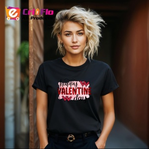 Tricou Happy Valentine Day Inima Rosie Buze V3, din bumbac 100%, tricou negru Copii | Dama | Barbat - Img 8