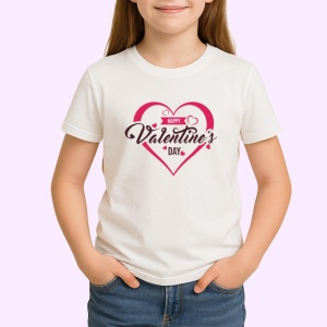 Tricou Happy Valentines Day Inima Roz Cu Sageti, din bumbac 100% , tricou alb pentru Copii | Dama | Barbat - Img 2