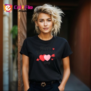 Tricou Happy Valentines Day Inimi Roz V2, din bumbac 100%, tricou negru Copii | Dama | Barbat - Img 8