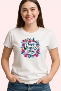 Tricou Happy Womens Day Cerc Floral V2, din bumbac 100% , tricou alb pentru Copii | Dama | Barbat - Img 3