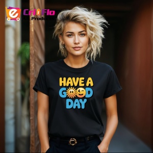Tricou Have A Good Day Soare Zambitor Font Galben Albastru, din bumbac 100%, tricou negru Copii | Dama | Barbat - Img 8