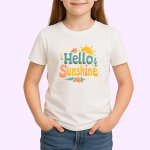 Tricou Hello Sunshine Text Vintage Soare V1, din bumbac 100% , tricou alb pentru Copii | Dama | Barbat