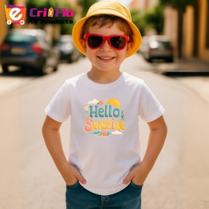 Tricou Hello Sunshine Text Vintage Soare V1, din bumbac 100% , tricou alb pentru Copii | Dama | Barbat - Img 4